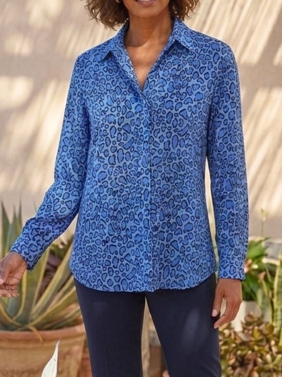 Melissa Tops - Melissa Blue Leopard-Print Button Down Shirt